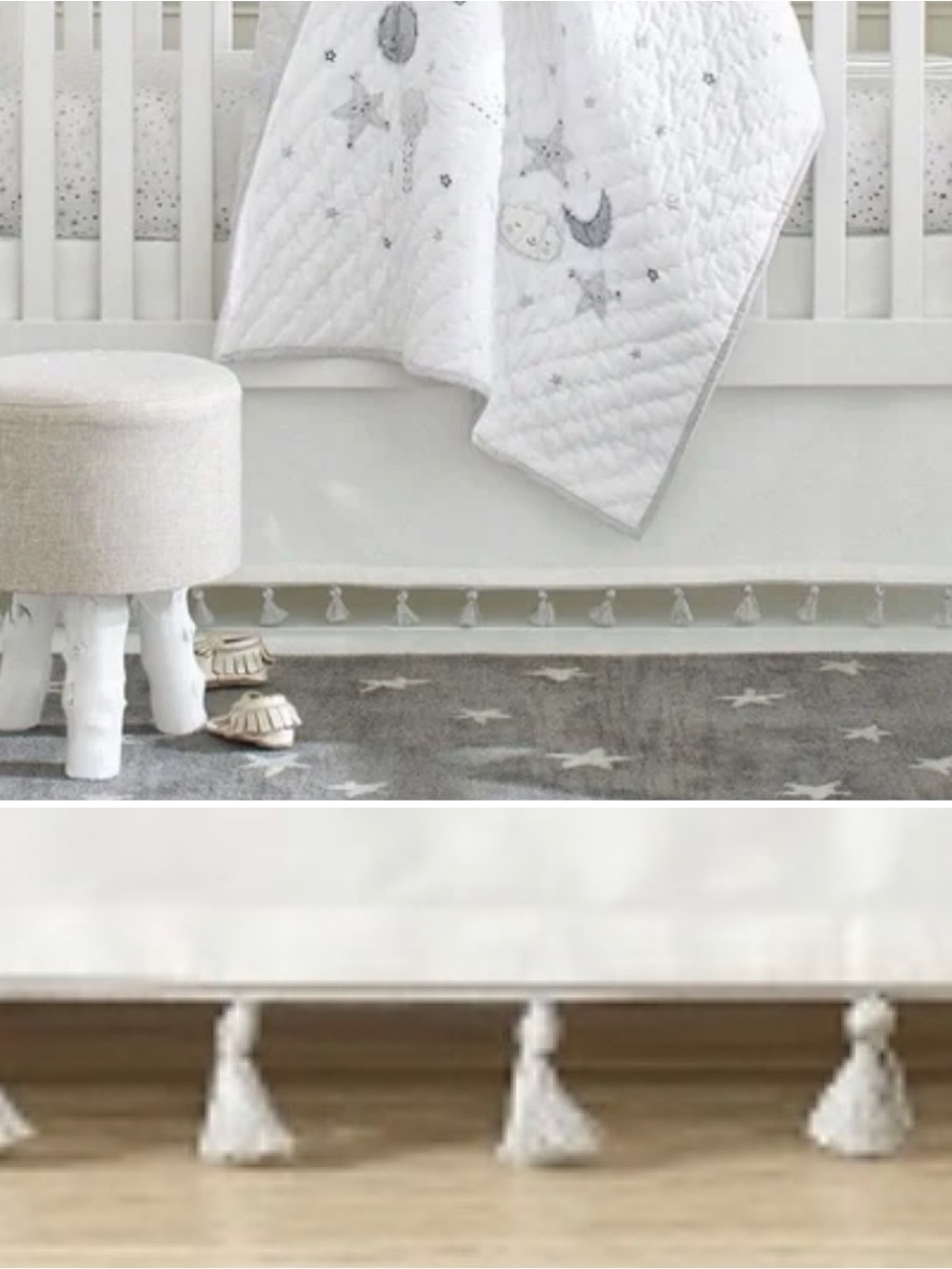 Pottery Barn Kids Crib Skirt with Silver Tassels